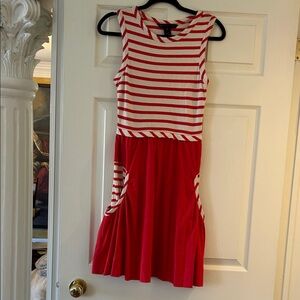 Marc By Marc Jacobs Red and White Striped Sleeveless Pocket Dress